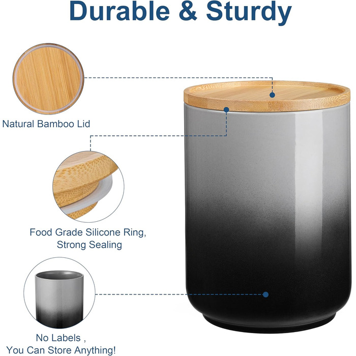 Набір банок для зберігання LOVECASA, порцеляна, герметична бамбукова кришка, ручка та губка, набір з 3 шт. , крейдяні написи