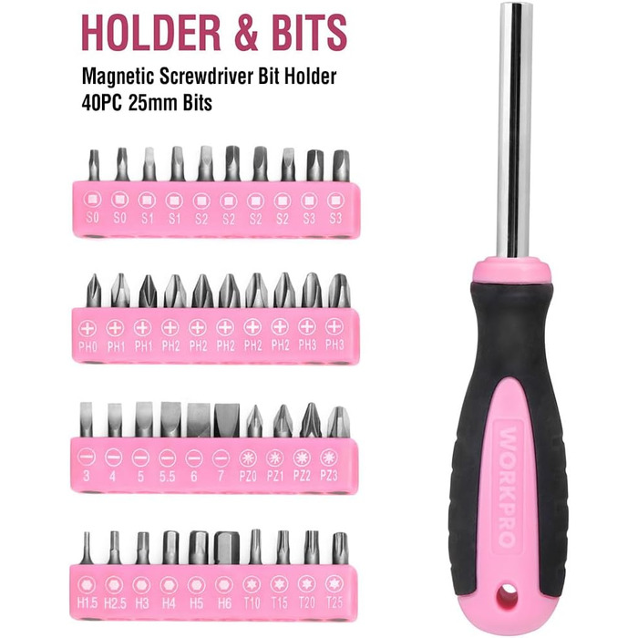 Набір інструментів WORKPRO Pink 103 предмети в сумці для дому та ремонту - ідеальний подарунок для майстра DIY