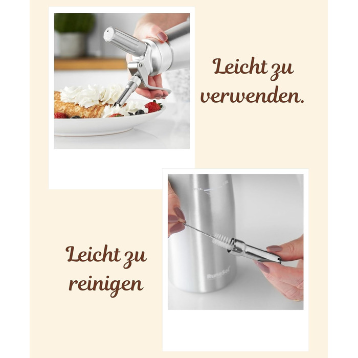 Runesol Дозатор для вершків 500 мл: професійний сифон для десертів з 3 насадками з нержавіючої сталі, алюмінієвий диспенсер для збитого вершку
