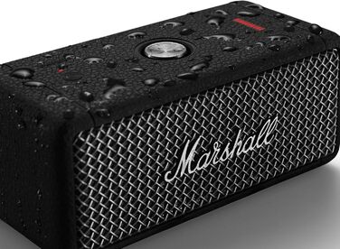 Портативна Bluetooth-колонка Marshall Emberton II, бездротова, стійка до пилу та води IP67, стереопара, до 30 годин роботи, швидка зарядка, для дому та вулиці, чорна зі сталлю