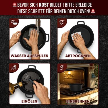 Голландська піч 2в1 з чавуну, 4.8л + сковорода з чавуну 1.8л - набір посуду для приготування, BBQ, кемпінгу та кухні. З кулінарною книгою та аксесуарами. 30 років гарантії. Чорний колір.