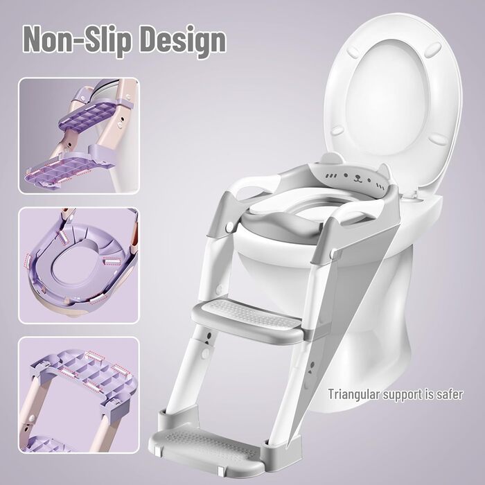 Дитячий унітаз-сходи 3-в-1 з поручнями, регульований по висоті, сірий. Тренажер для привчання до горщика