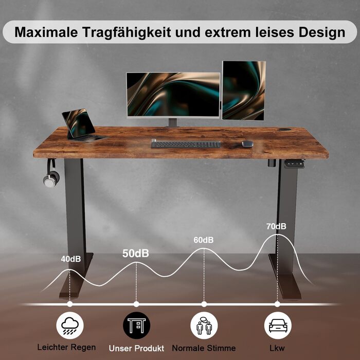 Електричний регульований стіл Devoko - стіл для стоячи/сидячи, 120 x 60 см, білий (Vintage-brown)