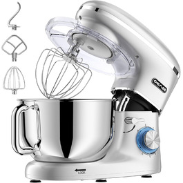 Кухонна машина Cheflee 2000W з місткою чашею 6.2L з нержавіючої сталі, 6 швидкостей, низький шум, набір насадок (міксер, гак для тіста), захист від бризок