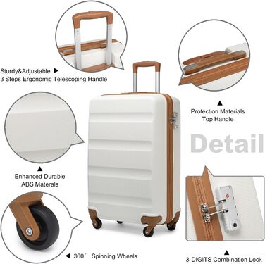 Чемодан-валіза KONO Trolley: легкий, з ABS-пластику, середній, 4 колеса, кремовий