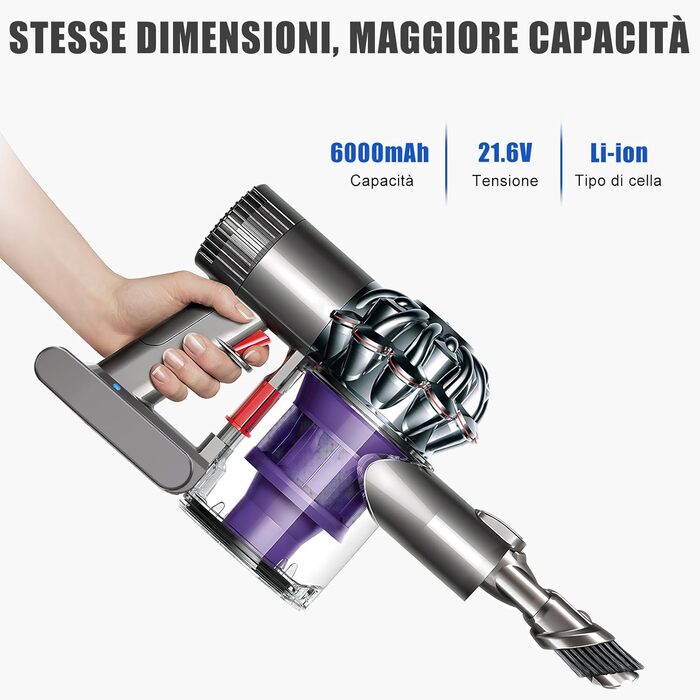 Змінна батарея EVARY 6000 мАг для Dyson DC62, DC58, DC59, DC61, DC72, DC74, SV03-SV09 2 фільтри та щітки