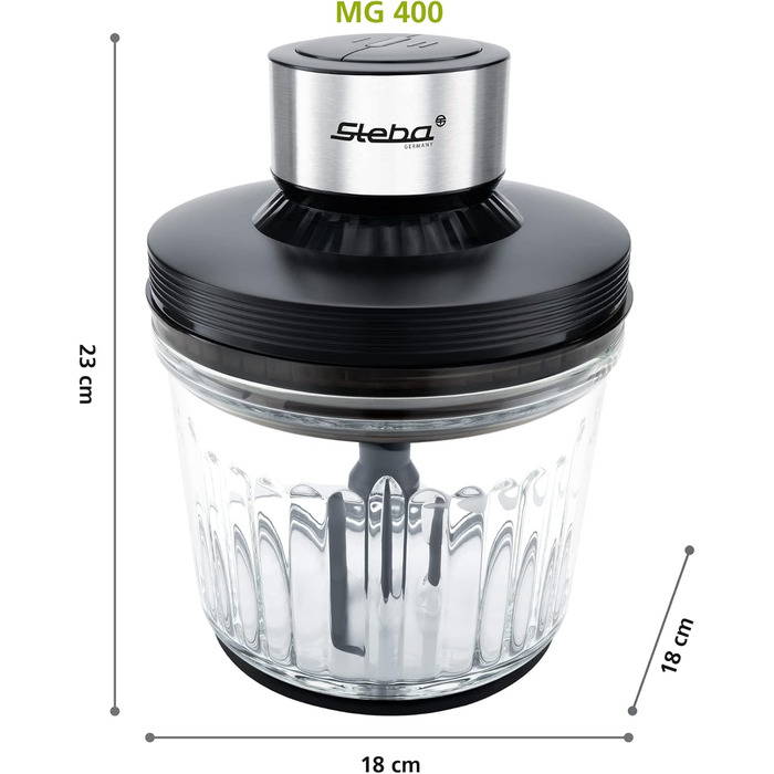 Мульти-подрібнювач Steba MG 400 зі скляною ємністю 2L, 400W, з нержавіючою сталлю, 2 швидкості, для кухні