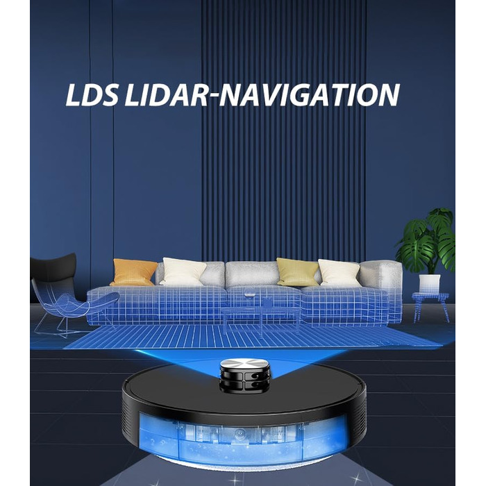 Робот-пилосос Oryzom Saugroboter V8 Pro: повний цикл прибирання, функція миття підлоги, керування через додаток, потужність 3000Pa, чорний