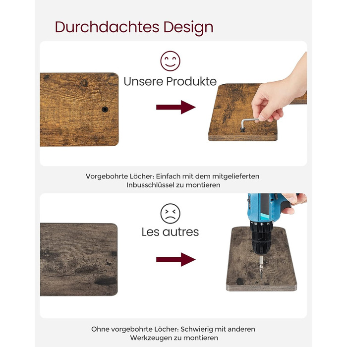 Набір кутових настінних полиць VASAGLE у стилі лофт, L-подібні полиці для вітальні, спальні та кухні, вінтажний коричневий та чорний, 2 шт. (LLS831B01)