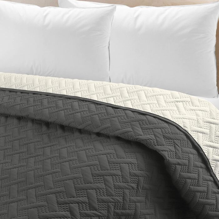 Плед Woltu 170x210 см, двосторонній, темно-сірий+кремовий, мікрофібра, двостороння ковдра для ліжка/дивану