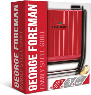 Контактний гриль George Foreman Family Steel Rot (28x17 см) - для 5 порцій, для м'яса, риби та овочів, Паніні та сендвічі, зменшує жир до 42%