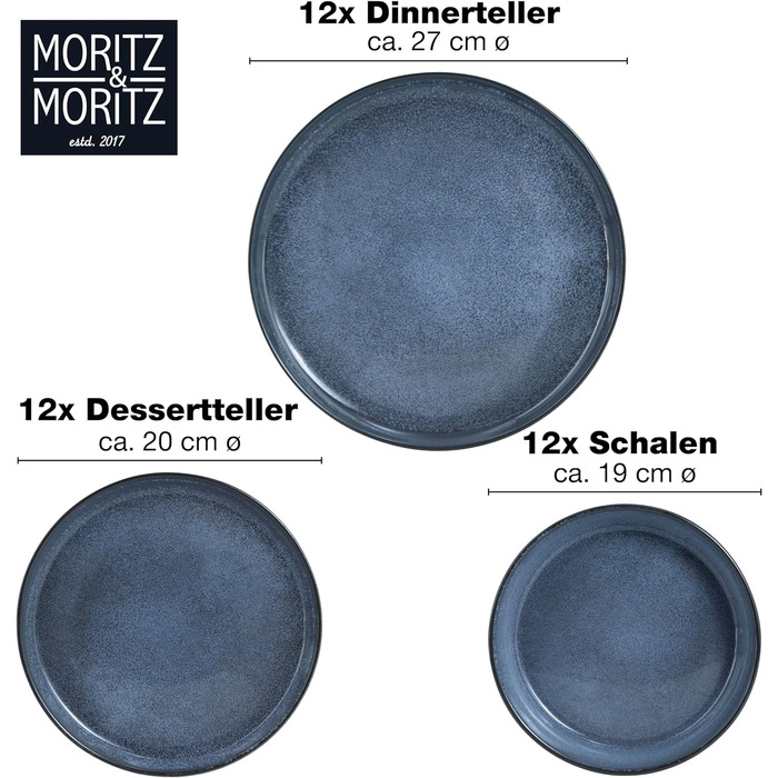 Набір посуду Moritz & Moritz VIDA 18шт на 6 персон Елегантний високоякісний порцеляновий набір тарілок столовий посуд, що складається з 6 обідніх тарілок, 6 десертних тарілок, 6 супових тарілок (набір посуду з 36 предметів)