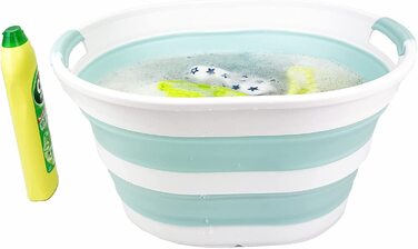 Складна Пластикова корзина для білизни SAMMART об'ємом 23 л, овальна ванна / кошик-складаний контейнер для зберігання / органайзер-переносна раковина для прання-компактна корзина для білизни (1, Білий / морський зелений)