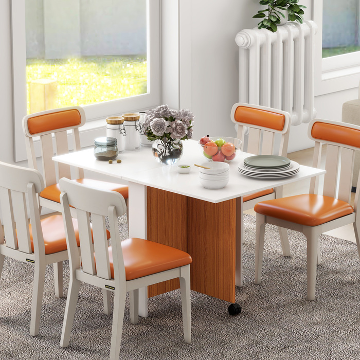 Розкладний обідній стіл, висувний обідній стіл, мобільний, сучасний дизайн, 120 см x 80 см x 73 см, тик + білий