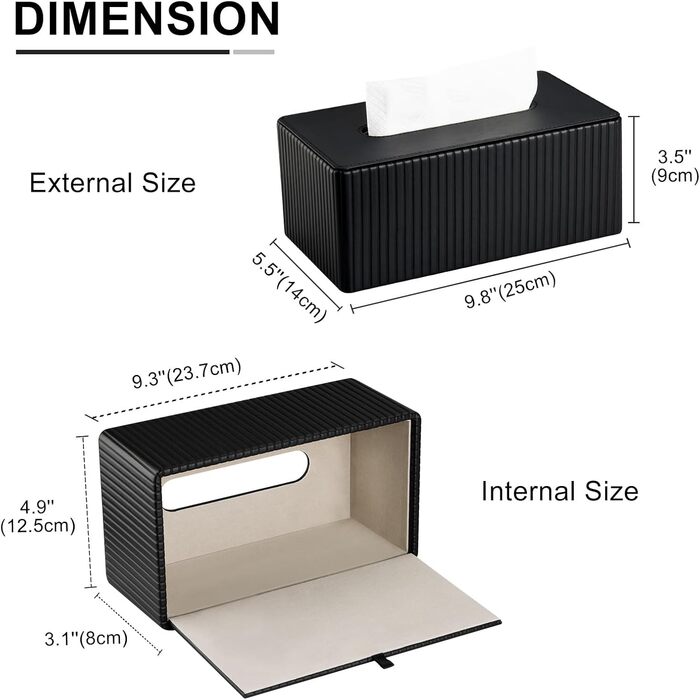 Стильна коробочка для серветок KingFOM з PU шкіри, чорного кольору, прямокутної форми - для вітальні, ванної кімнати та офісу