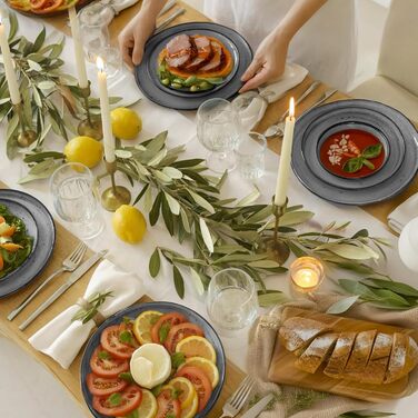 Набір посуду Twinzee Steingut (24 частини) для 6 осіб: тарілки та миски - серія Riviera Perla, з каменю, підходить для мікрохвильової печі