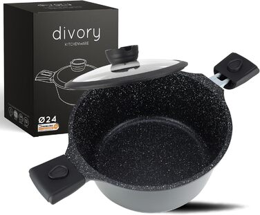 DIVORY Сковорода-гриль 28x28 см з виливом та знімним ручками - для стейків, індукційна, з антипригарним покриттям, з щипцями та захистом для сковороди