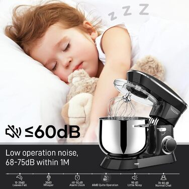 Кухонна машина Vezzio 1500W з чашею 8.5л з нержавіючої сталі, 10 швидкостей, для замішування та збивання тіста (чорна)