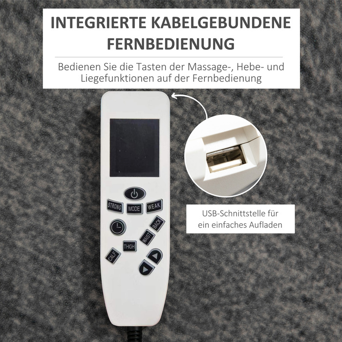 Крісло-релаксатор з підйомним механізмом, USB-порт, функцією масажу, штучна шкіра, до 150 кг, 90x98x102 см, Чорний