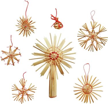 Набір з 69 солом'яних зірок COM-FOUR для ялинки, підвіски з соломи, верхівка, новорічний декор 3-17 см