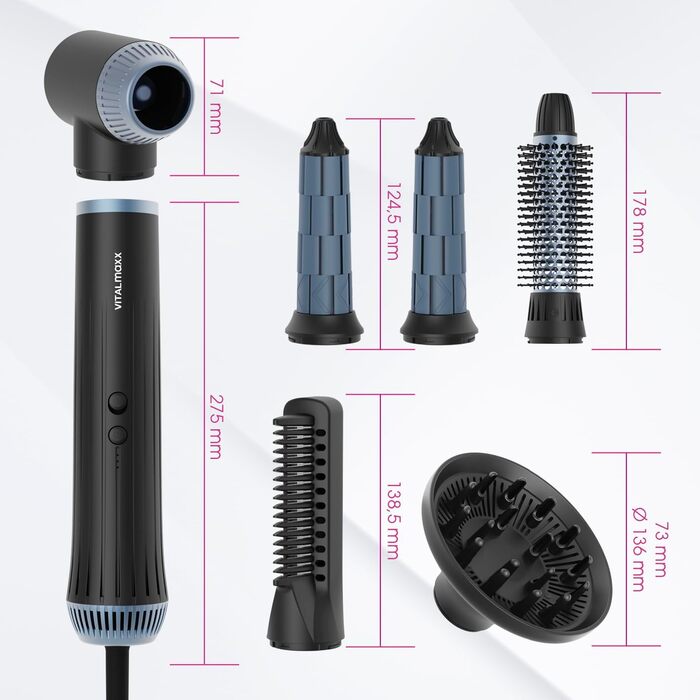 Мультистайлер VITALmaxx Air Curler Plus 6-в-1 бігуді, фен, щітка та дифузор, 1500 Вт