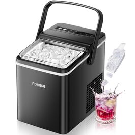 Льодогенератор Fohere портативний з ручкою, 14 кг/24 год, кулі 9 шт за 5 хв, 2 розміри, самоочищення, для дому, кухні, офісу, кемпінгу, вечірок