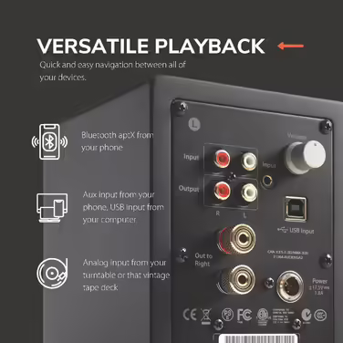 Акустична система Audioengine A2 Plus Bluetooth 60 Вт для комп'ютера та геймінгу, чорна