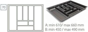 Вставка для столових приладів висувний ящик для столових приладів Comfort Universal / / Розмір 810-835 мм / сріблясто-сірий (для висувних ящиків 70-х років)