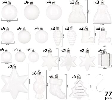 БРУБЕЙКЕР набір з 77 предметів Різдвяні дрібнички для різдвяної ялинки-пластик / срібло (білий)