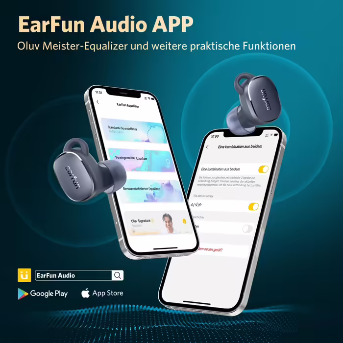 EarFun Free Pro 3 бездротові Bluetooth навушники з шумозаглушенням, Hi-Res Audio, Snapdragon Sound, aptX Adaptive, 6 мікрофонів для HD-дзвінків, Multipoint, акумулятор 33 год, бездротова зарядка, налаштовуваний еквалайзер, сині