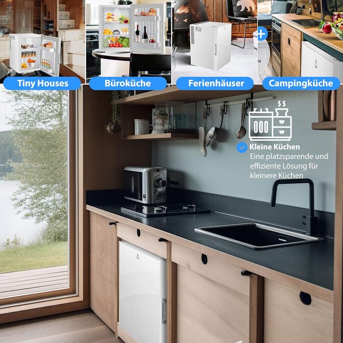 Міні-холодильник KESSER® 40L з дверцятами зі скла: ідеальний для кемпінгу, офісу, спальні, готелю, кухні. Безшумний, з можливістю зміни дверцят, внутрішнім освітленням та відкривачем для пляшок. Білий.