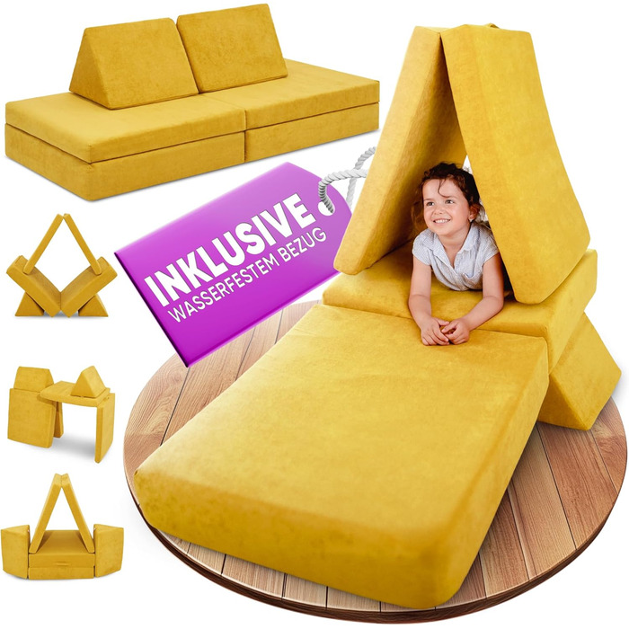 Linodino® дитяче ігрове крісло-диван з м'яких кубиків | Дитячий диванчик та куточок для ігор | Кубики для дітей | Сертифікат Oeko-Tex 100 | Бджолиний колір
