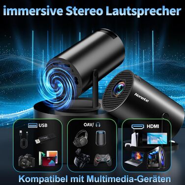 Beamer 4K: Міні проєктор з WiFi 6, Bluetooth 5.2, Android, 270° оберт, Auto Keystone, для PC/HDMI/USB, з мишкою та пультом, білий (20-Black)