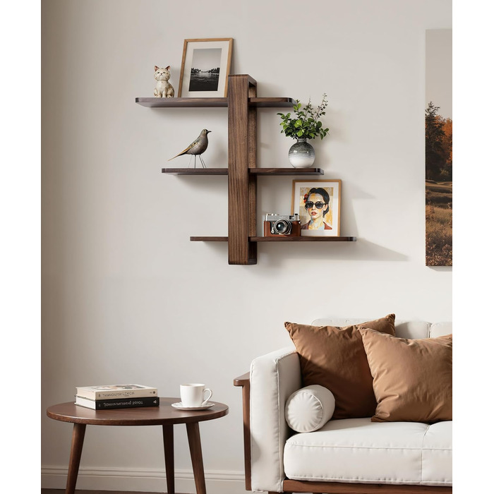 Полиця настінна SUMGAR з дерева, плаваючі полиці, 3-ярусна, декоративна, для вітальні, спальні, колір горіх, 50x58 см