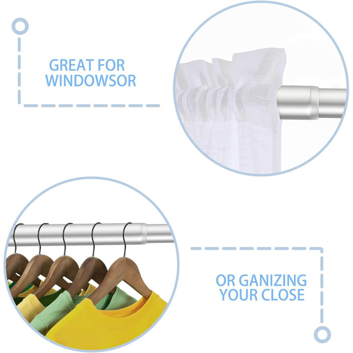 Штанга для штор без свердління AIZESI 113-197 см, телескопічна, для душу/ванної, регульована, діаметр 22 мм, срібна