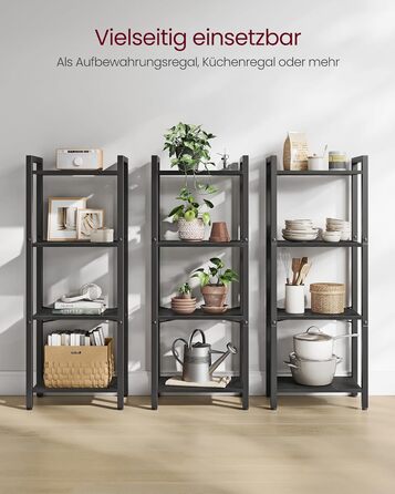 Стелаж VASAGLE Regal для книг, DVD та офісних документів, 4 яруси, 24x40x76,4 см, вінтажний коричнево-чорний колір (LLS098K02)