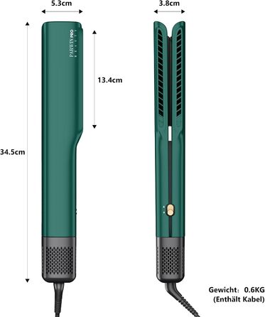 Випрямляч для волосся PARWIN PRO BEAUTY іонний, повітряний, для середнього та довгого волосся (35-75 см), 1200 Вт, темно-зелений