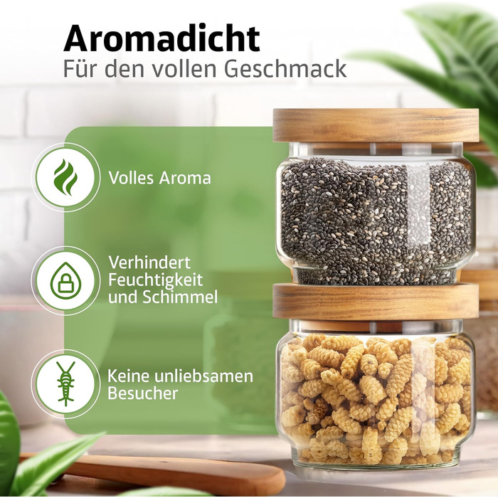 Набір скляних банок для зберігання з кришкою (300, 500, 700, 1000 мл) | Гірчиця, герметичні, захист від молі | 4 шт.