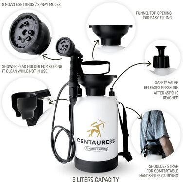 Портативний душ Centauress для кемпінгу з помпою та захисним клапаном 45 PSI, переносна душова система для кемпінгу, пляжу, серфінгу та відпочинку на природі