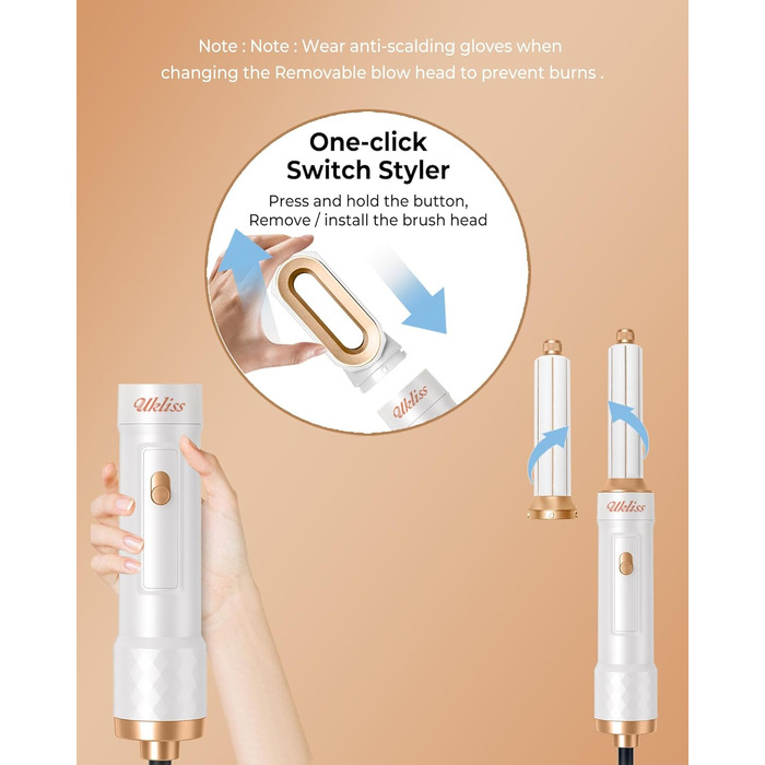 Мультистайлер для волосся 7 в 1 UKLISS Hairstyler Pro: фен, автоматична плойка, кругла щітка та випрямляч для професійного стайлінгу, білий