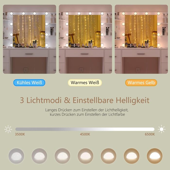 Дзеркальний туалетний столик TEENFON з LED-підсвіткою, 7 ящиками та 4 відкритими полицями, білий