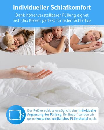 Подушка 80x80 VERDA, 100 екологічна, Зроблено в Німеччині, Ортопедична подушка для сну 80 x 80, оббивка з перероблених волокон, регульована по висоті підходить для тих, хто спить на животі, спині, на боці, алергікам (50 х 50 см)