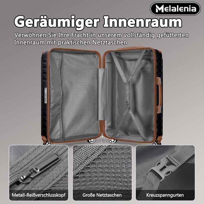 Набір валіз Melalenia 3 шт. з жорсткою обшивкою, чорний (M 53см + L 63см + XL 73см), з TSA замком та 4 колесами