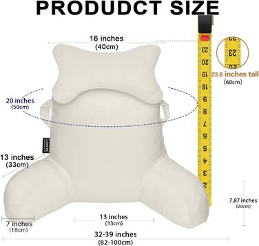 Лежак для читання в ліжко/крісло, подушка для спини з кишенями, для дорослих, для відпочинку, читання, перегляду телевізора, ігор (Бежевий)