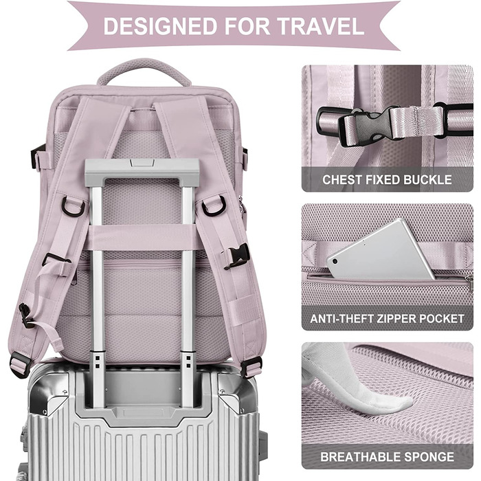 Дорожній рюкзак SZLX Easyjet жіночий S для 14" ноутбука з портом USB бузково-рожевий