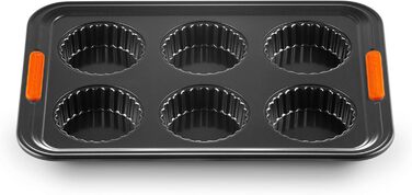 Форма для тарт з антипригарним покриттям LE CREUSET, 7 см, для 12 порцій, стійка до кислого тіста, з вуглецевої сталі, антрацит/помаранчевий