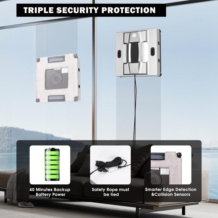 Робот для миття вікон K2 з функцією розпилення, 6000Pa, тихий, для рамових та безрамових вікон, з 4 запасними серветками