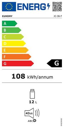 Міні-холодильник EUHOMY для напоїв на 55 банок з скляною дверцятами, чорний. Ідеально для офісу, кімнати, бару. Об'єм 36L, рівень шуму 43dB, LED-підсвітка.