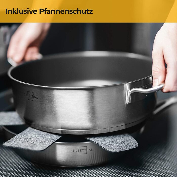 Срібна сковорода для сервірування 28 см з індукційним покриттям з нержавіючої сталі з кришкою-тісто для духовки об'ємом 5 л