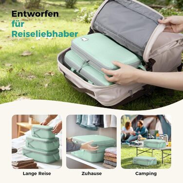 Набір органайзерів для подорожей у валізу з компресією, 8 водонепроникних пакувальних кубів для ручної поклажі та рюкзака, зелений колір
